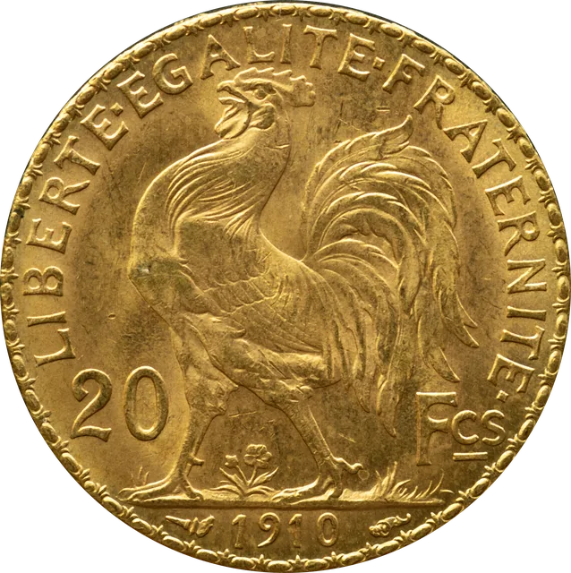 French 20 Francs Gold, reverse (1910)