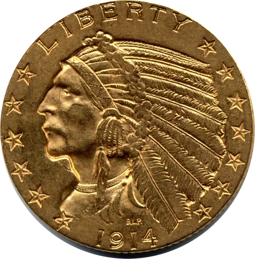 $5 Gold Half Eagle, obverse (1914-D)