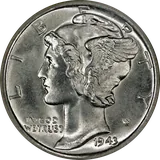 Mercury Dime, obverse (1943-D)