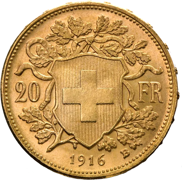Swiss 20 Francs Gold (Vreneli), reverse
